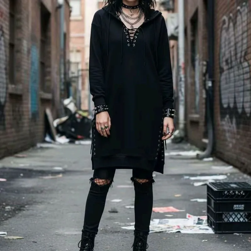 ( size L / xxs US ) Diesel lace up eyelet punk gothic hoodie photo 1