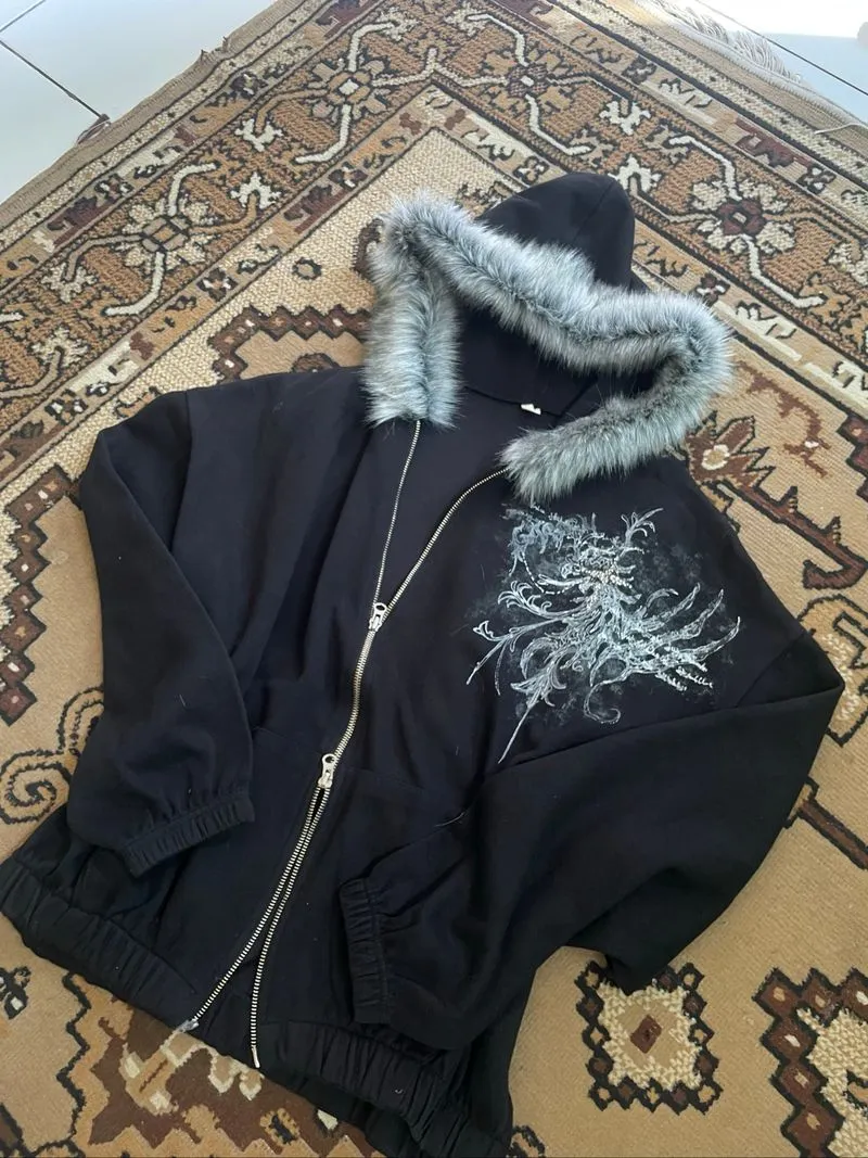 Y2K Hoodie Boxy Zipper Fur photo 1