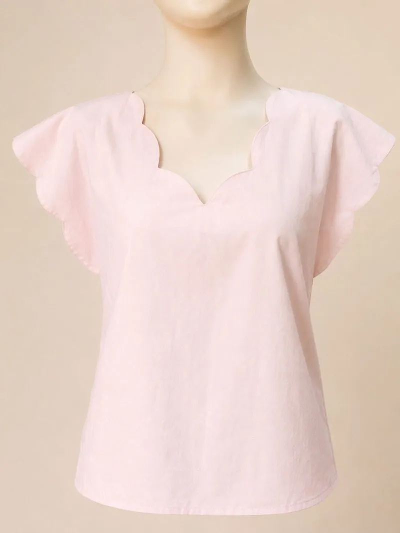 Arcade Women Blouse Pink Pastel Scallop Neck Katun Poplin S photo 1