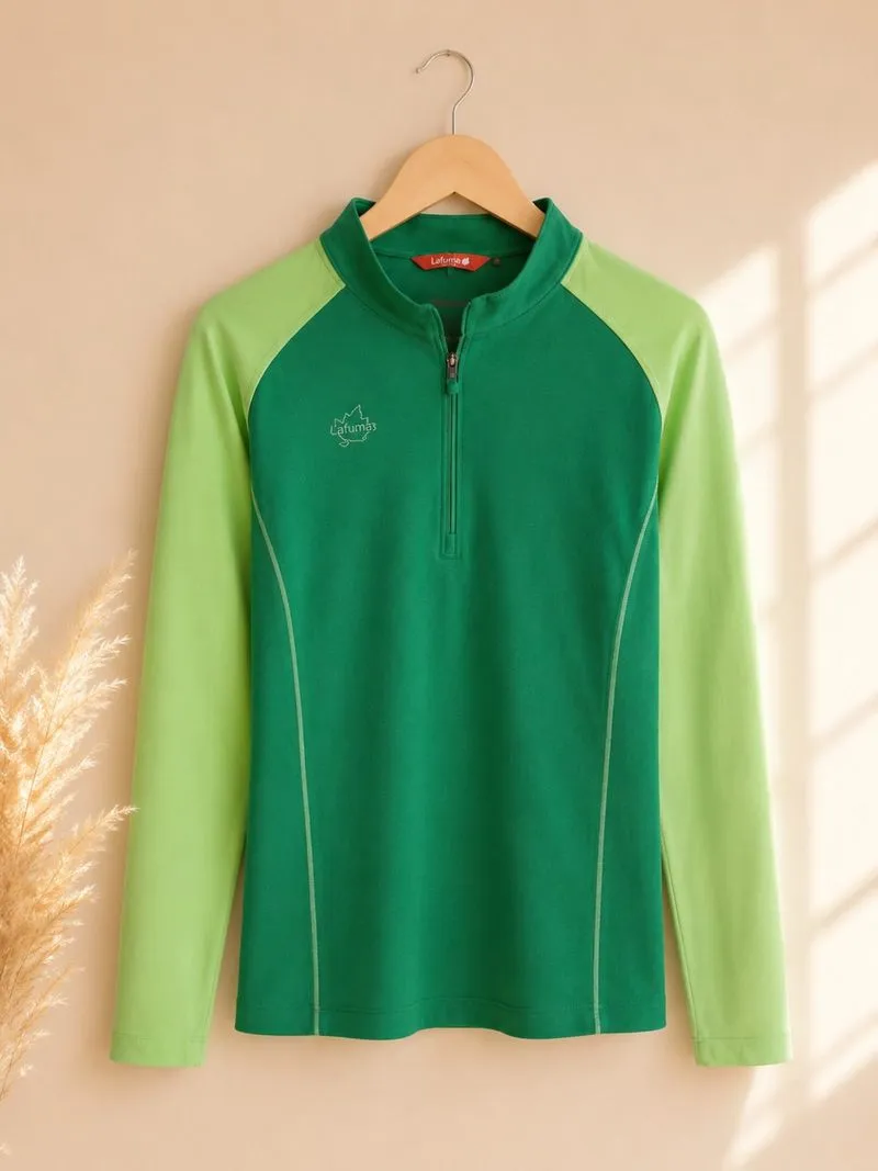 Sport Top Wanita Hijau Half Zipper Lengan Panjang photo 1