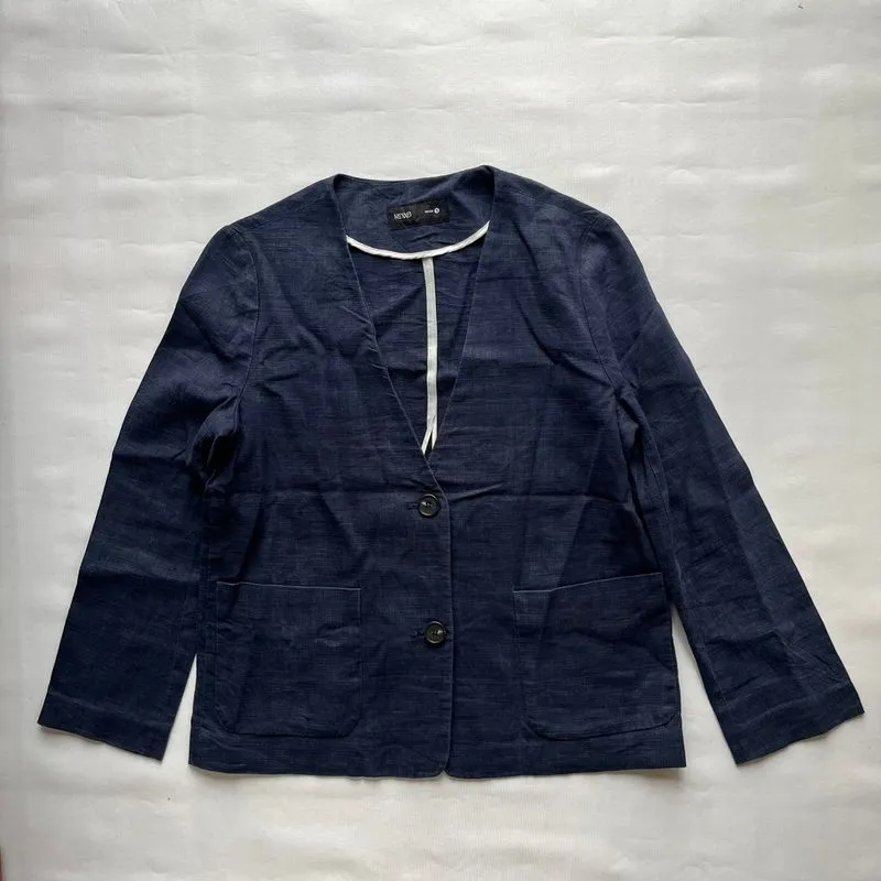 Mixxo Korean Brand Ramie Cotton Navy Blazer Jacket photo 1