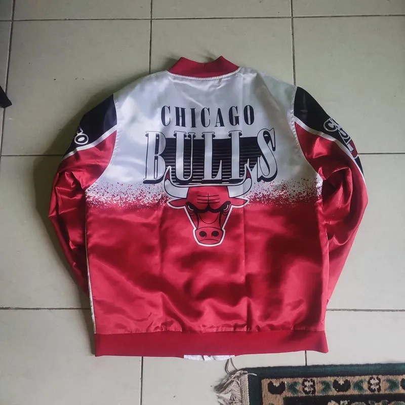NBA x Chicago Bulls big logo all of print varsity jacket  photo 1