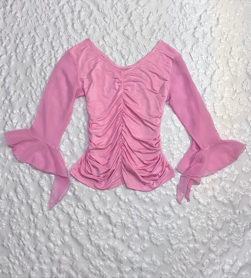 ♡✧ Candy Pink Ruched Bell-Sleeve Flare Top photo 1