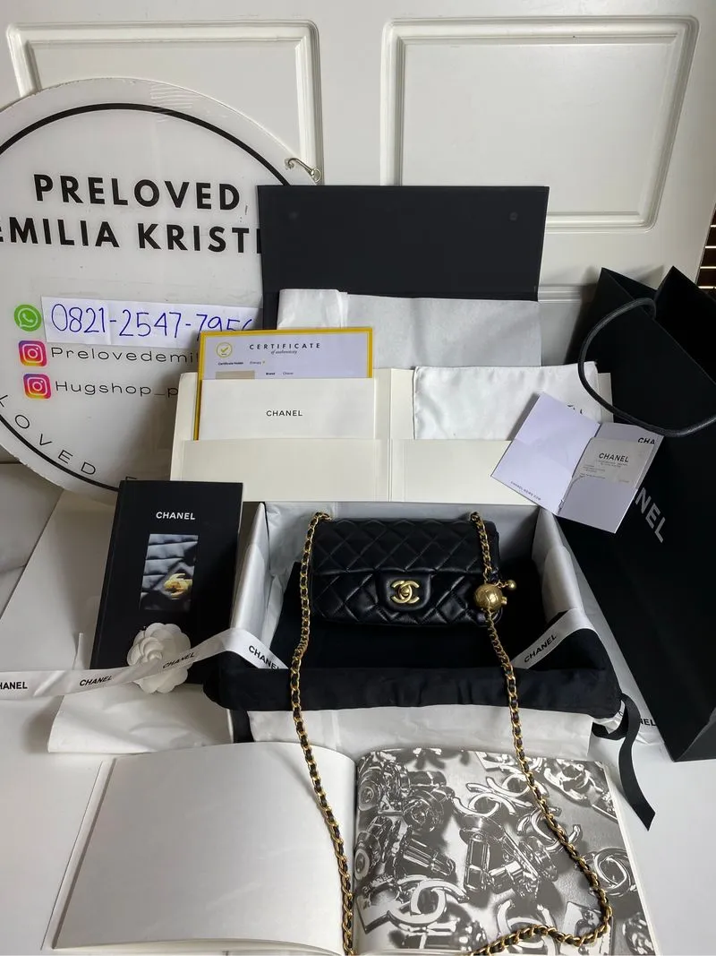 Preloved Pearl crush ball black lambskin ghw Authentic photo 1