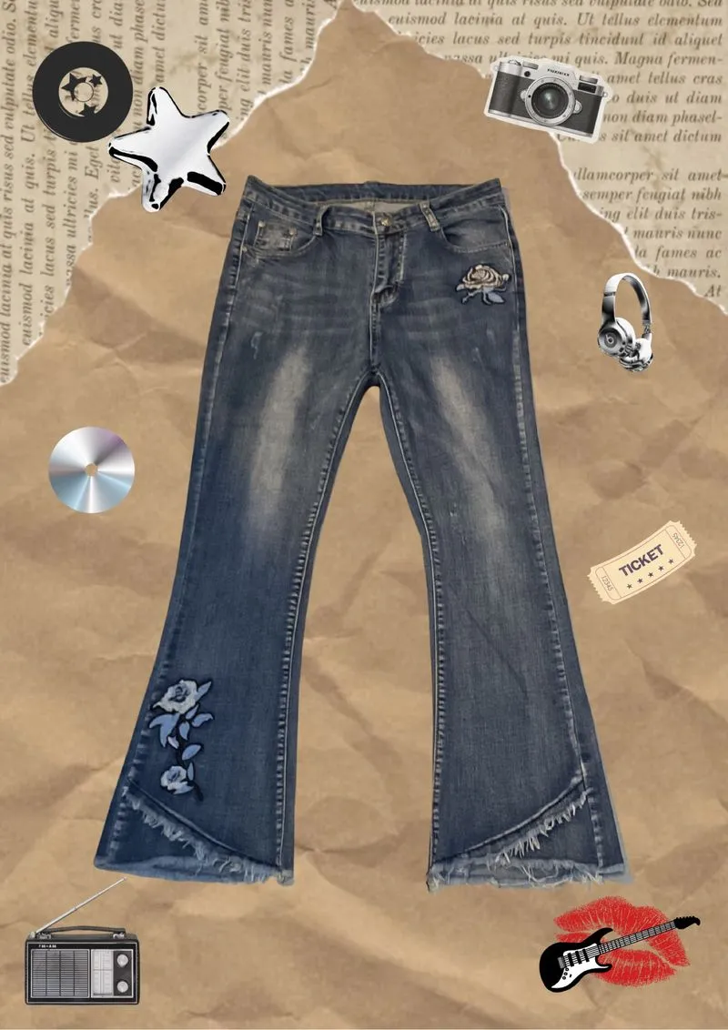 Vintage Y2K Flare Jeans Floral Embroidery  photo 1