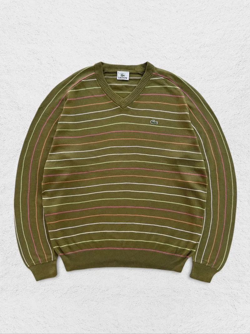 LACOSTE STRIPE GREEN V-NECK KNITWEAR photo 1