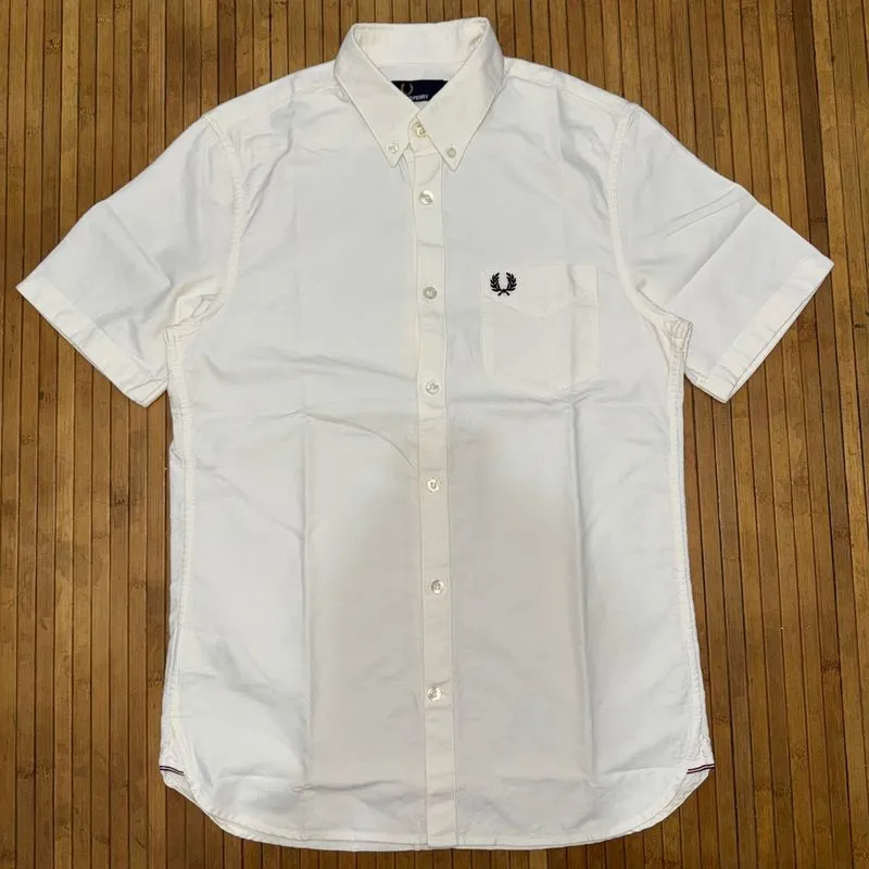 FRED PERRY WHITE SLIM FIT BUTTON DOWN SHORT SLEEVE OXFORD SH photo 1