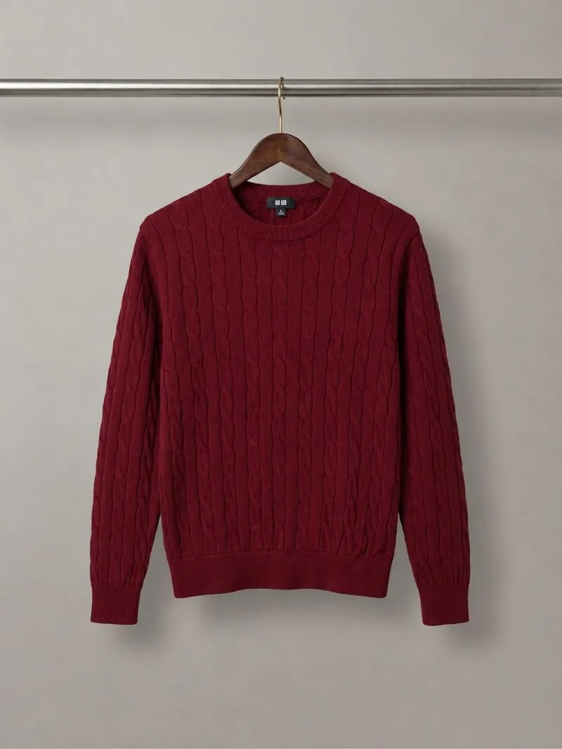 Sweater Uniqlo Cableknit Rajut Pria Lava Red photo 1