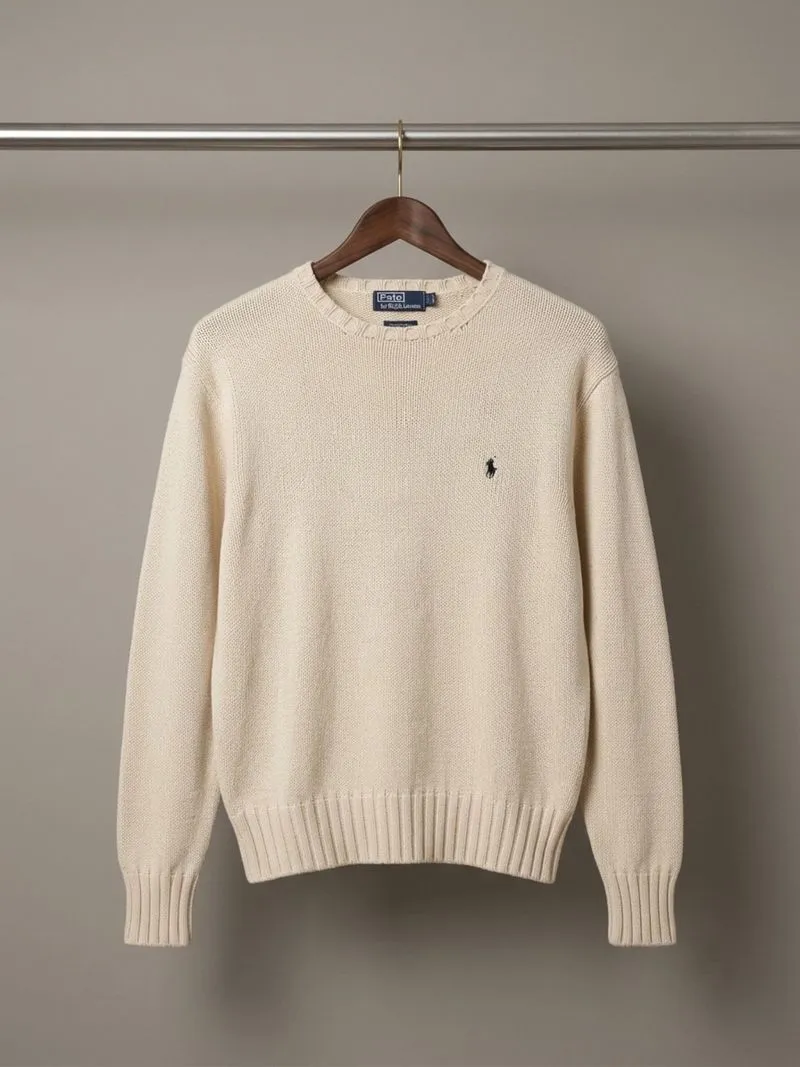 Sweater Polo Ralph Lauren Rajut Tebal Pria Broken White photo 1