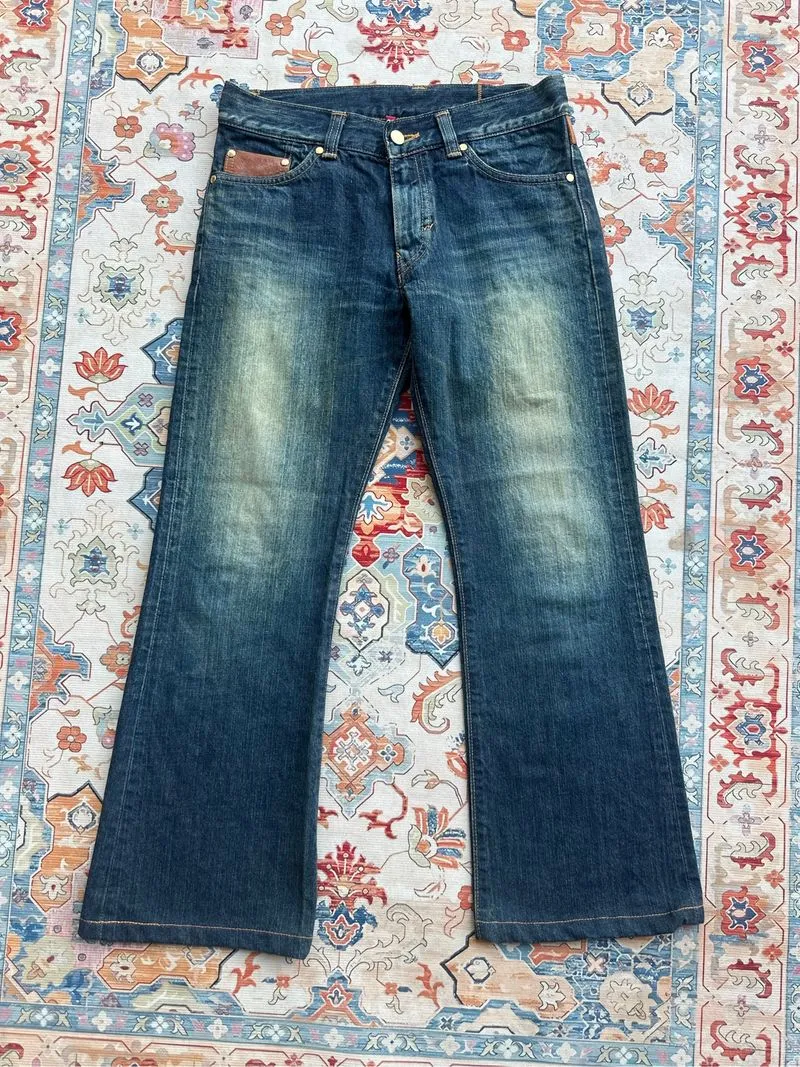 Vtg EDWIN leather Jeans BootCut photo 1