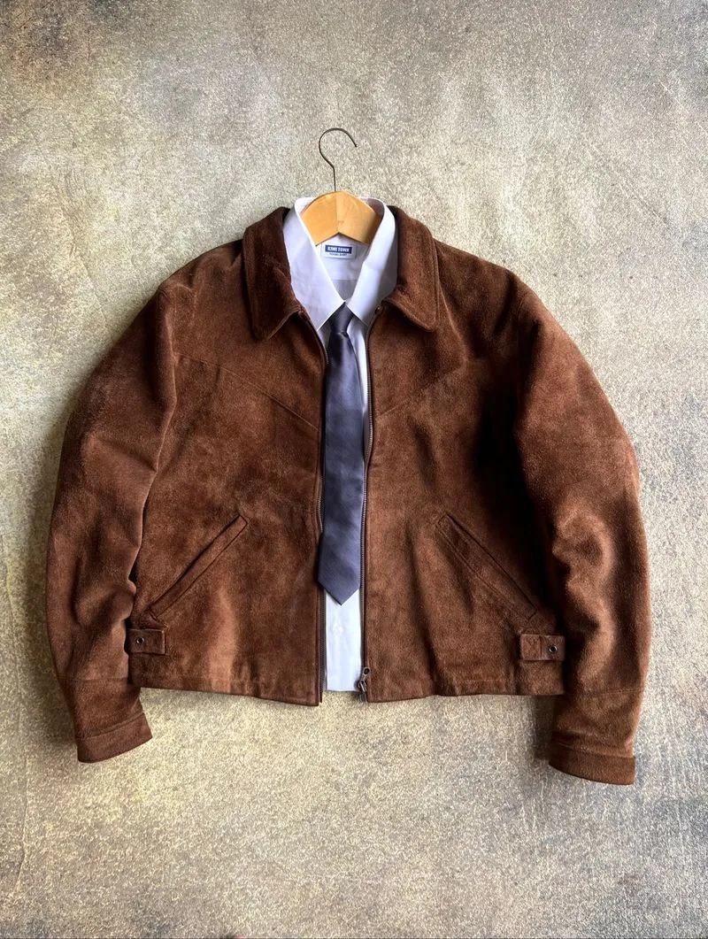 100% Real Suede Leather Boxy Vintage Coboy Style (Ziper riri photo 1