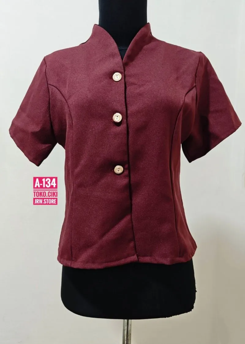 BLOUSE KEMEJA KERAH SHANGHAI MERAH MAROON CEWE (A-134) photo 1