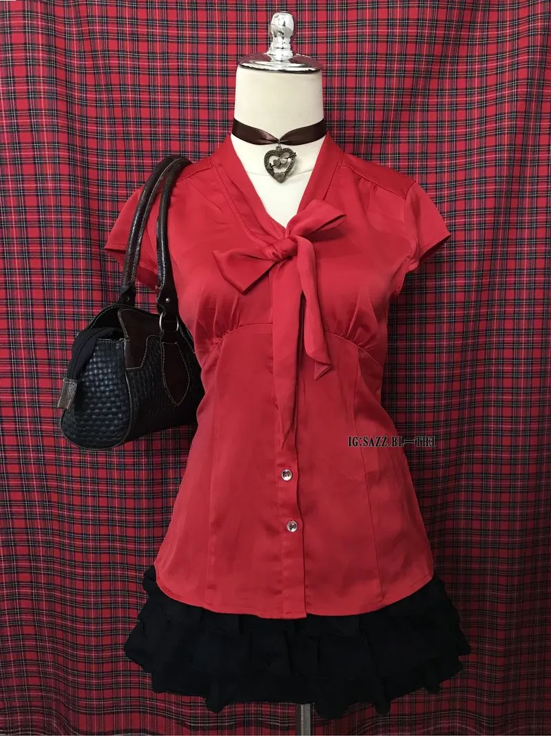Red Satin Siren Office Bow Blouse photo 1