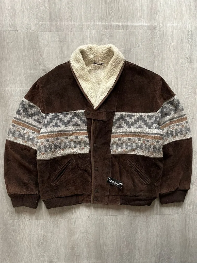 New Tast Vintage Nubuck Leather Mix Knit Winter Jacket photo 1