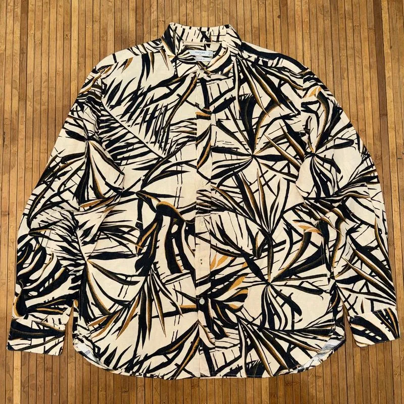 MANGO REGULAR FIT FLORAL PATTERN LINEN LONG SLEEVE SHIRT photo 1