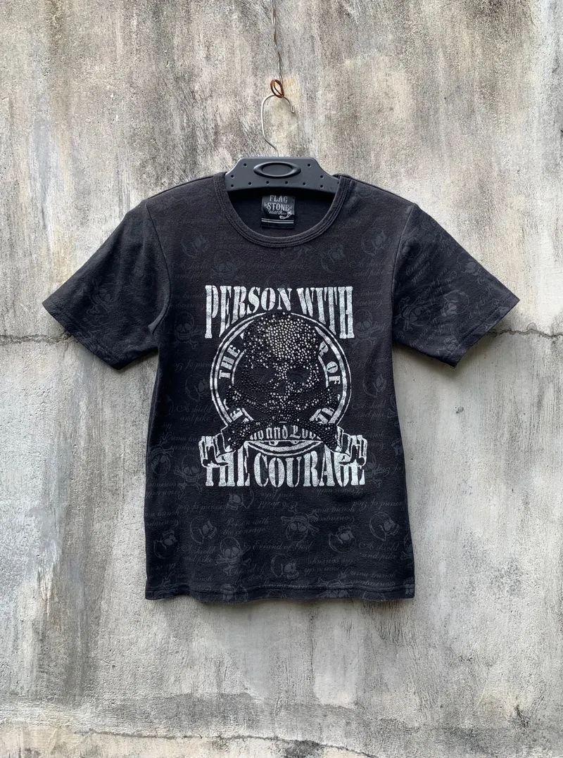 y2k Flag Stone World Peace Skull Tee Ghotic Grunge Vkei If S photo 1