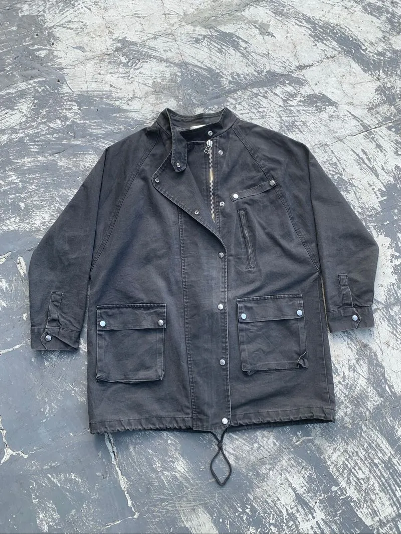  Vtg Asymmetrical Zip Multy Pocket Canvas Jacket photo 1