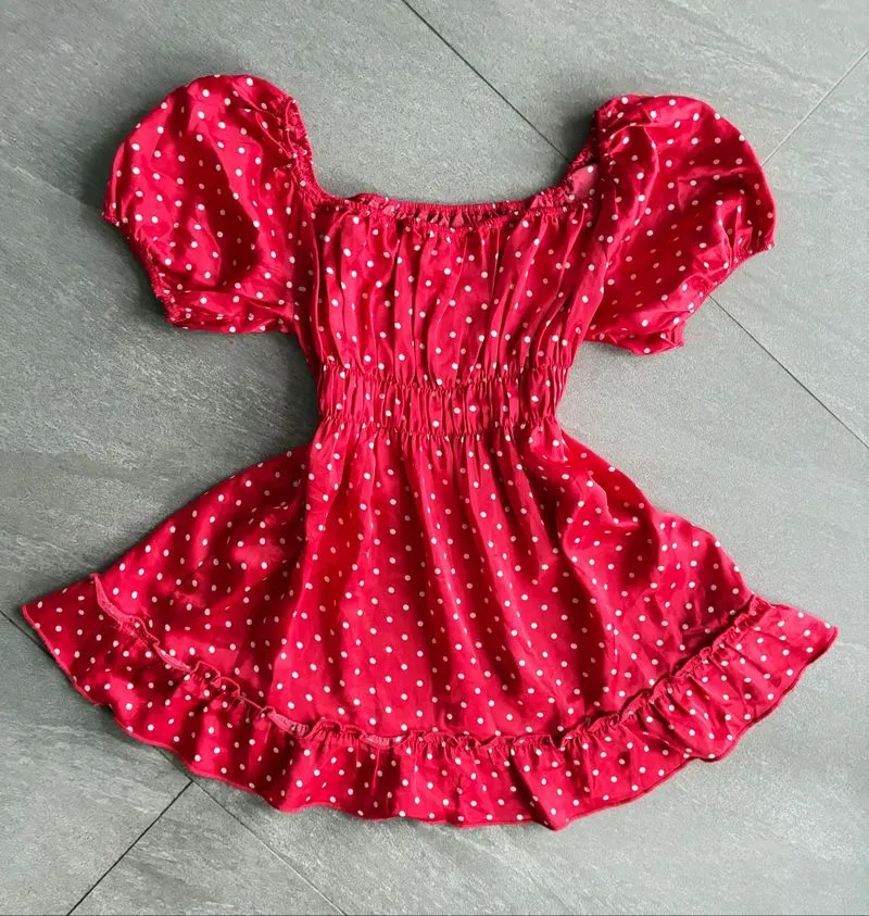 Cute ruffle polkadot puff sleeved top vintage red and white  photo 1