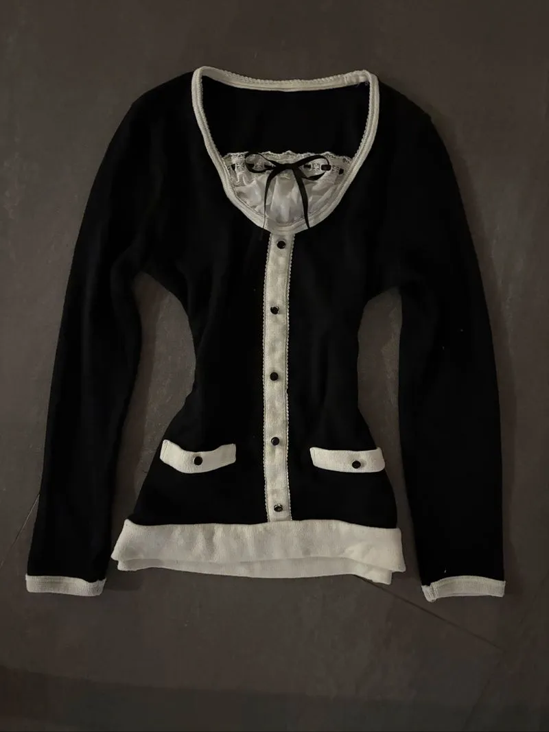 Cute dark coquette long sleeve bow horror protagonist black  photo 1