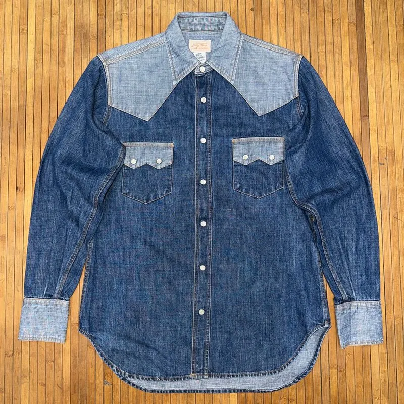 BEAMS BOY WORK WEAR COLOR BLOCK SNAP BUTTON WESTERN DENIM SH photo 1
