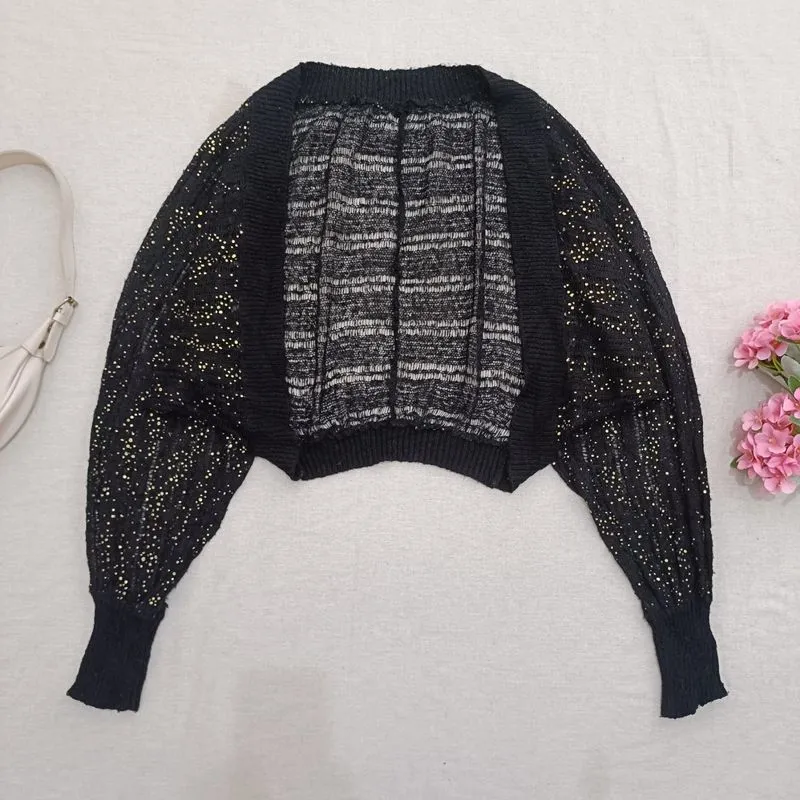 Outer Rajut Batwing Glitter Gold Hitam Oversize Fairy Grunge photo 1