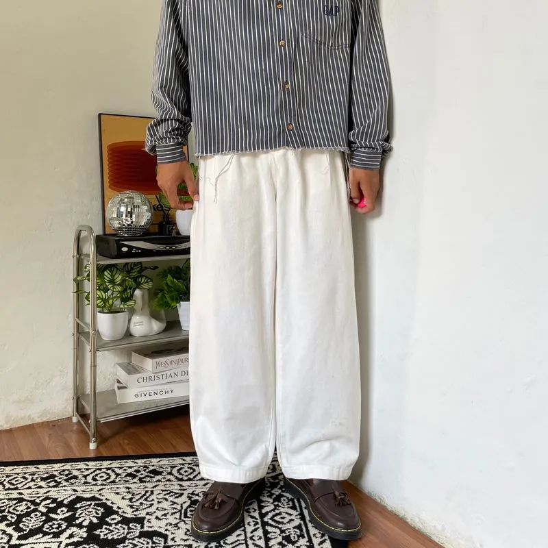 Double pleated white denim Baggy jeans photo 1