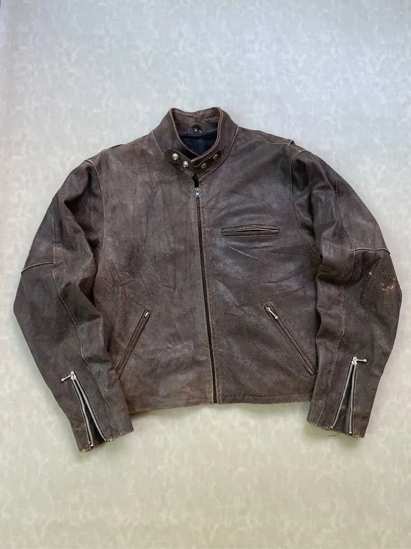 Vintage Brown Single Rider Motorcycle Leather Jacket  photo 1