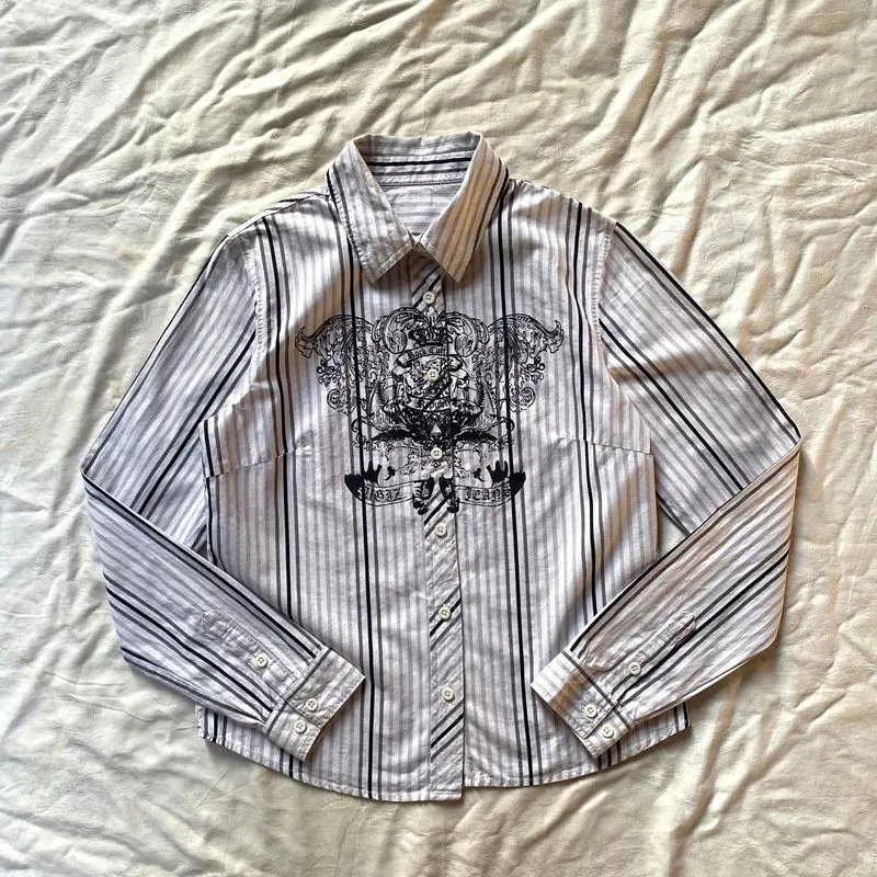 Rock Culture Striped Long Sleeve Shirt White Black photo 1