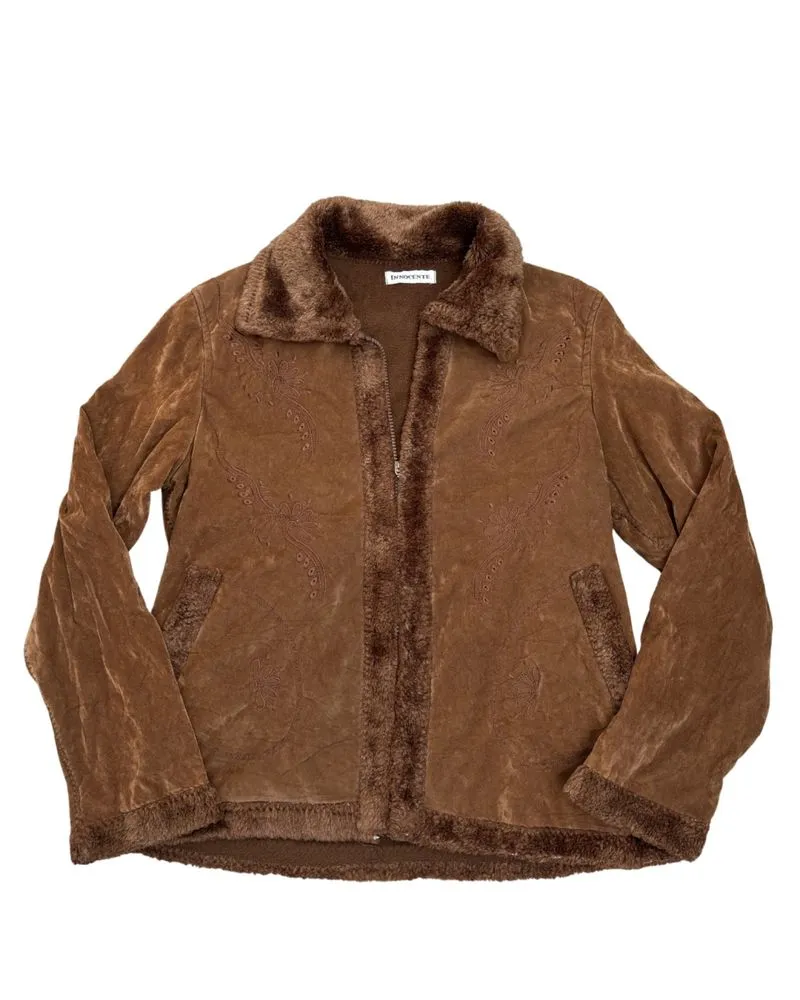 Y2K Morikei Brown Embriodery Velvet Fur Jacket photo 1