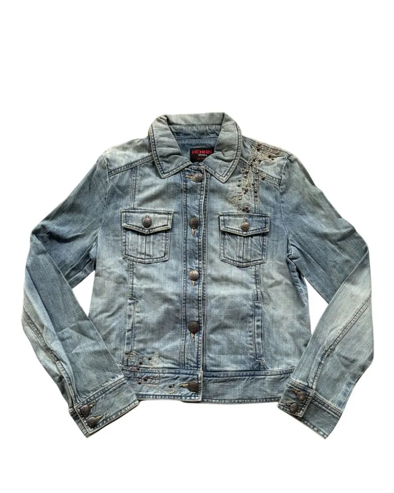 Y2K Vector Flourish Hennin Sports Beaded Denim Jacket photo 1