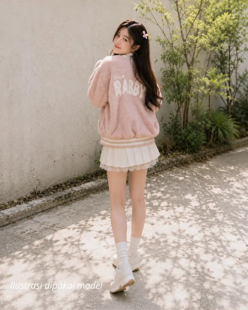 Jaket Bulu Bomber Babypink Cute Korean Style photo 1