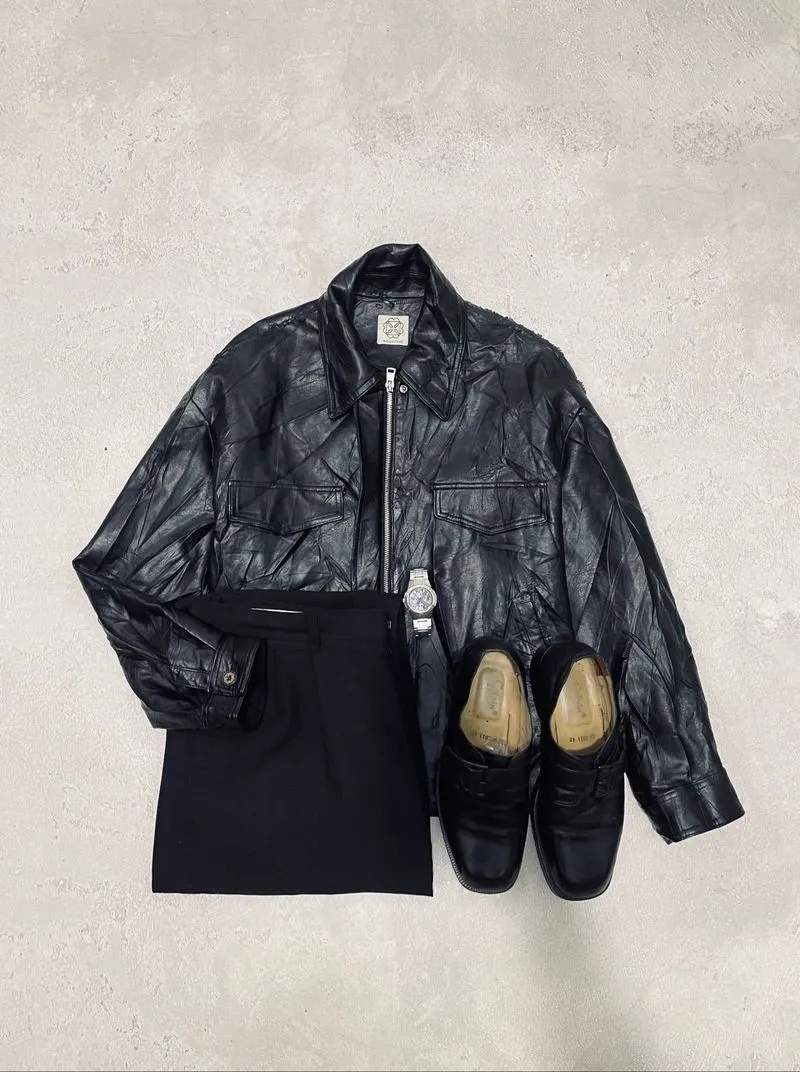 LEATHER JACKET BOXY ZIP UP A.T CORNER   photo 1