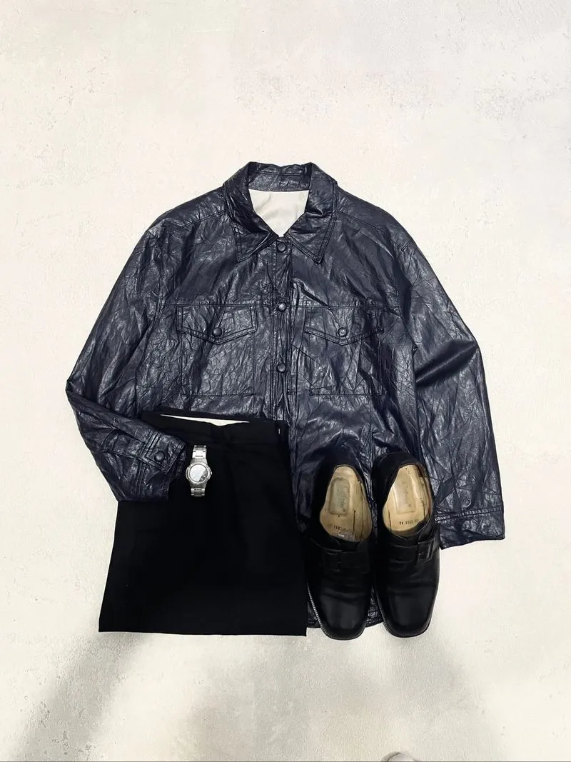 KEMEJA LEATHER OUTER NEVY KOREAN STYL photo 1