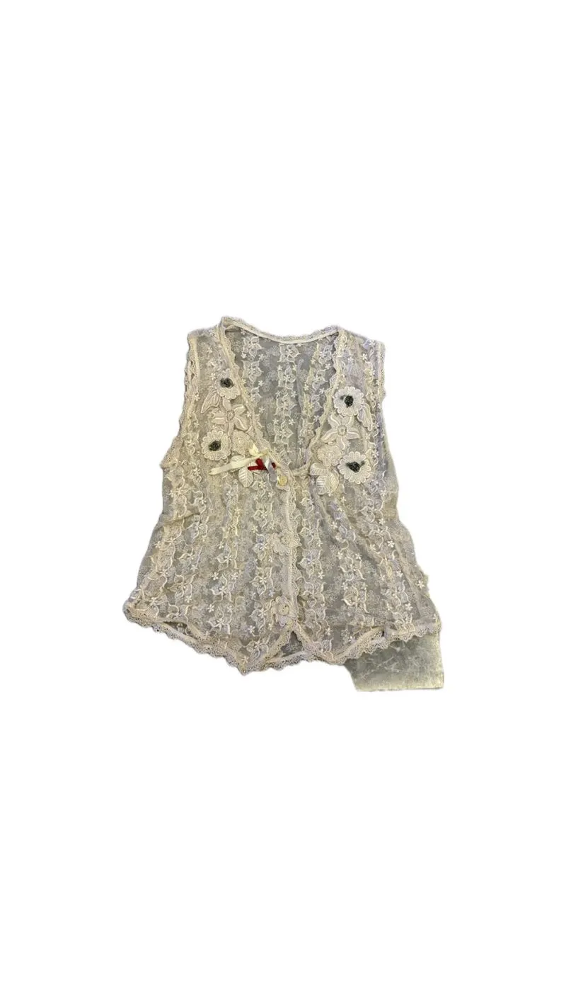 delove Wardrobe Vest features sheer lace fabric with y2k photo 1