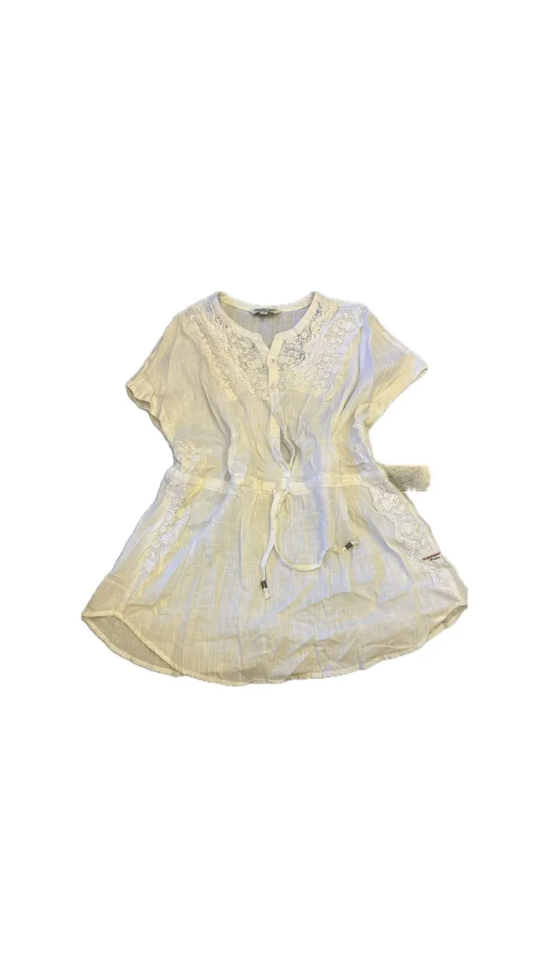cream Free People tunic features intricate lace y2k photo 1