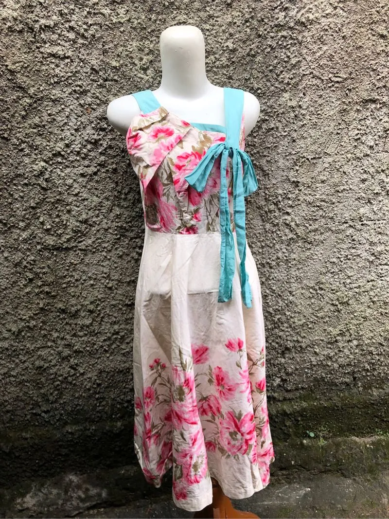 floral ribbon teal vintage dress photo 1