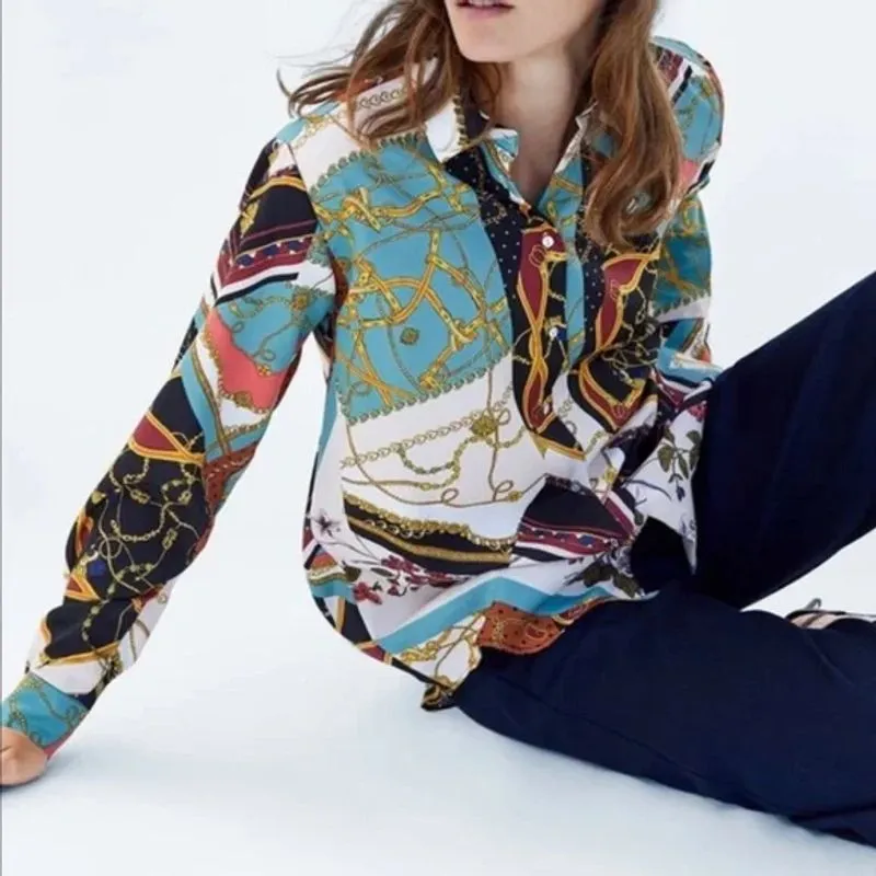 ZARA Vintage Shirt Wanita green orange photo 1