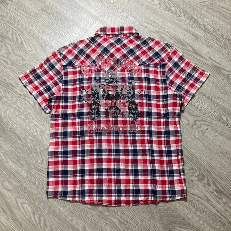 2000s Corn Flake Poem Logo Western Plaid Shirt Button Up photo 1