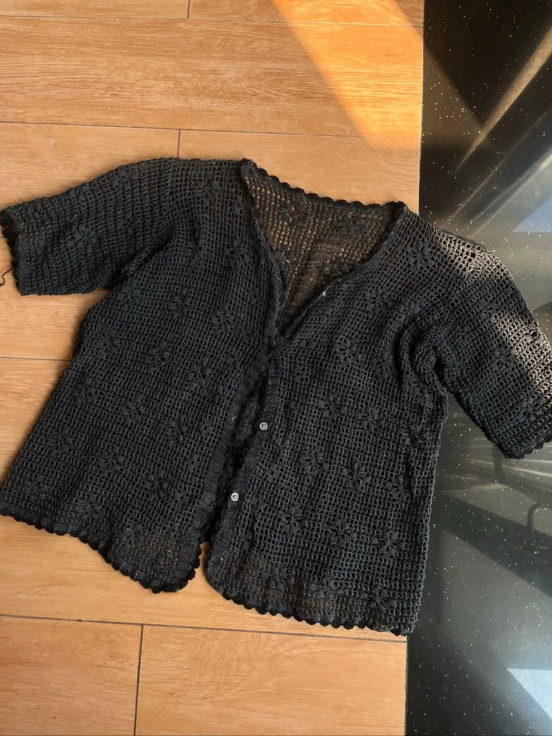 Thrifted Black/Dark grey Crocheted Top/Outter photo 1