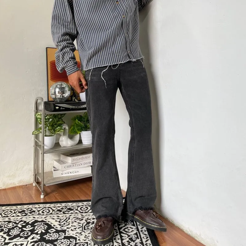 Men’s Bootcut denim solid black Japanesse photo 1