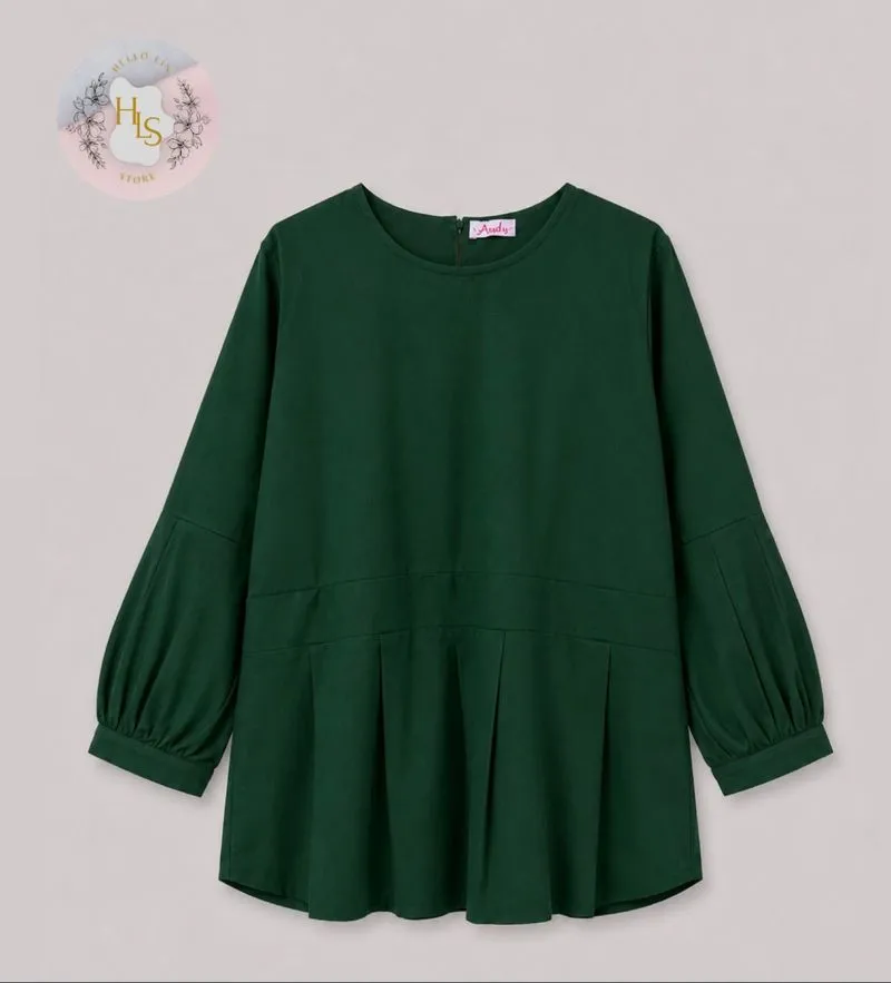 Blouse wanita perempuan remaja warna hijau botol lengan panj photo 1