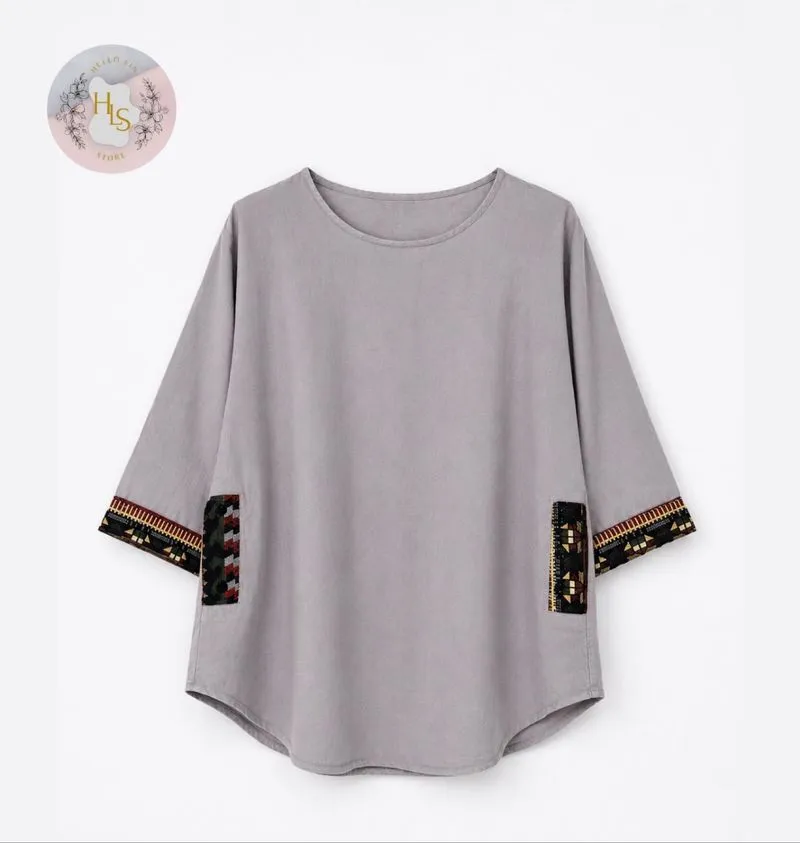 Blouse etnik wanita warna perempuan remaja warna grey abu-ab photo 1
