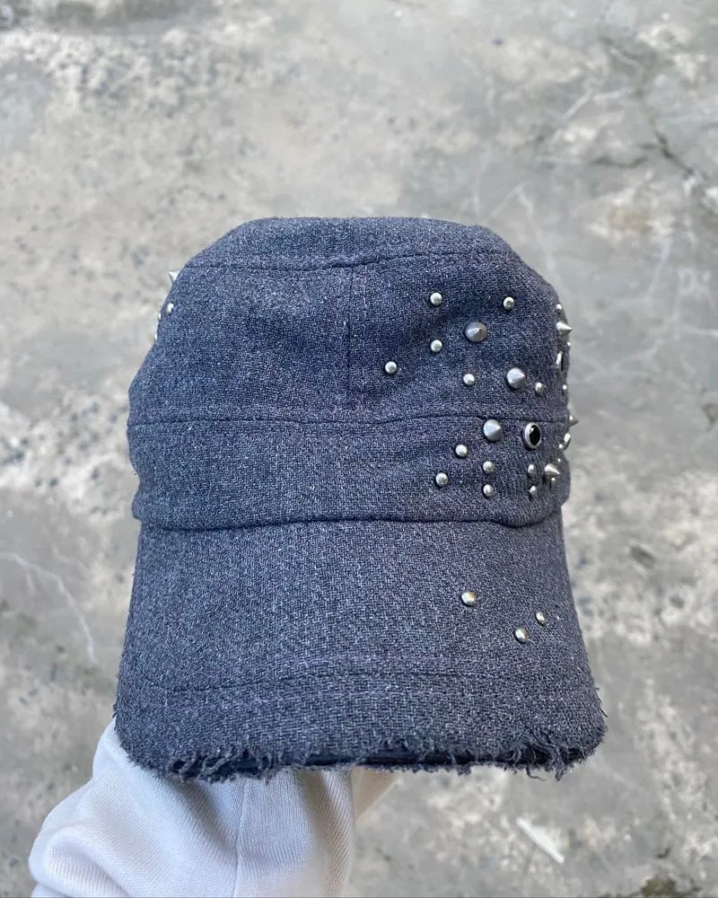 Y2K Distressed Studded Wool Army Cap photo 1