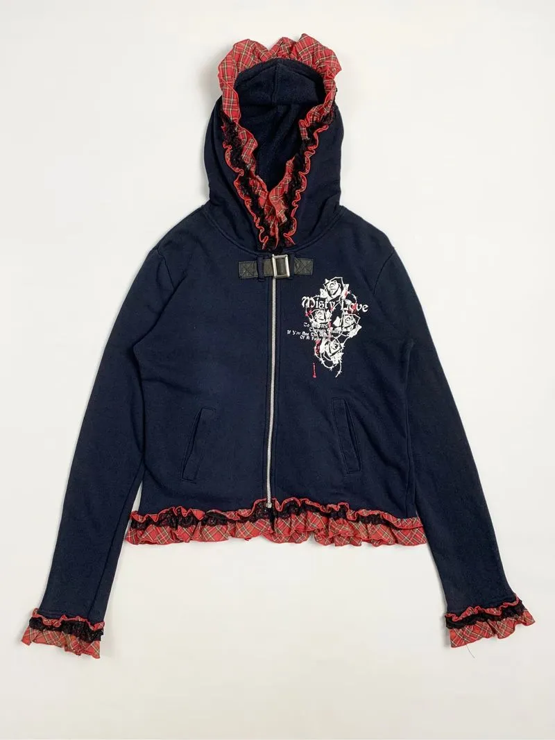Y2k Riverina Hoodie Ruffle Plaid Graphic Poem photo 1