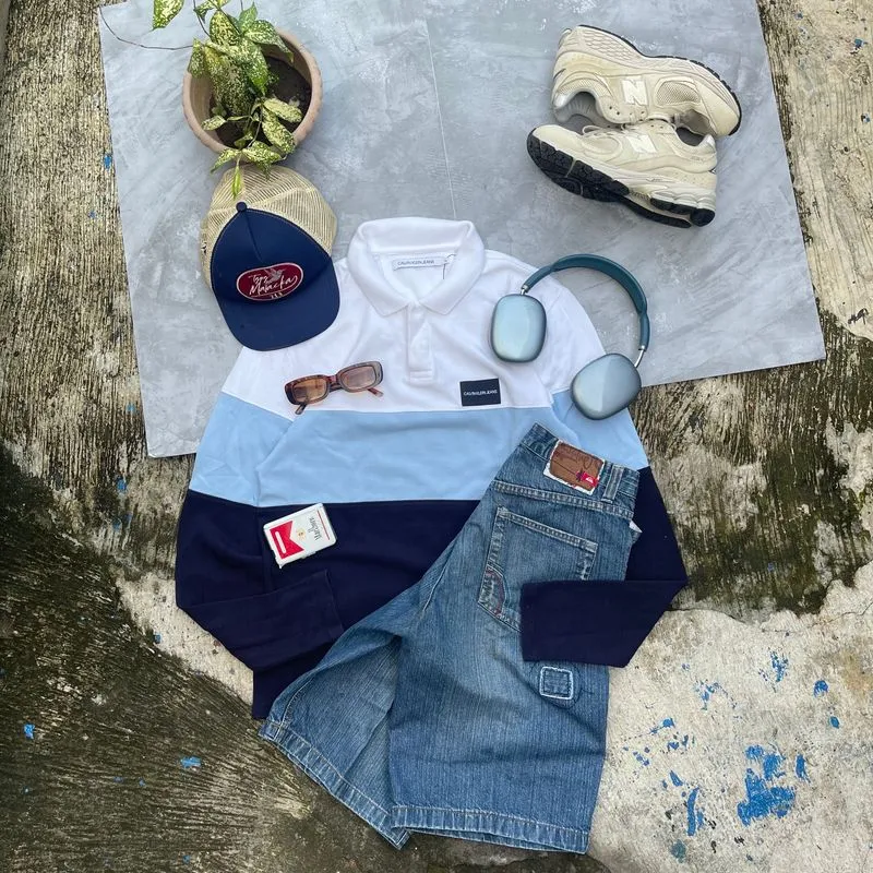 Calvin Klein Grunge Indie Polo shirt Pria white blue photo 1