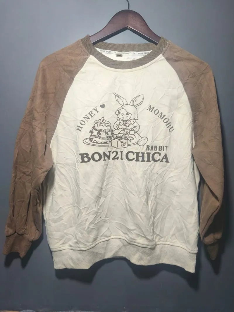 Sweater Wanita HONE BABY Krem Coklat Desain Tebal Lucu photo 1