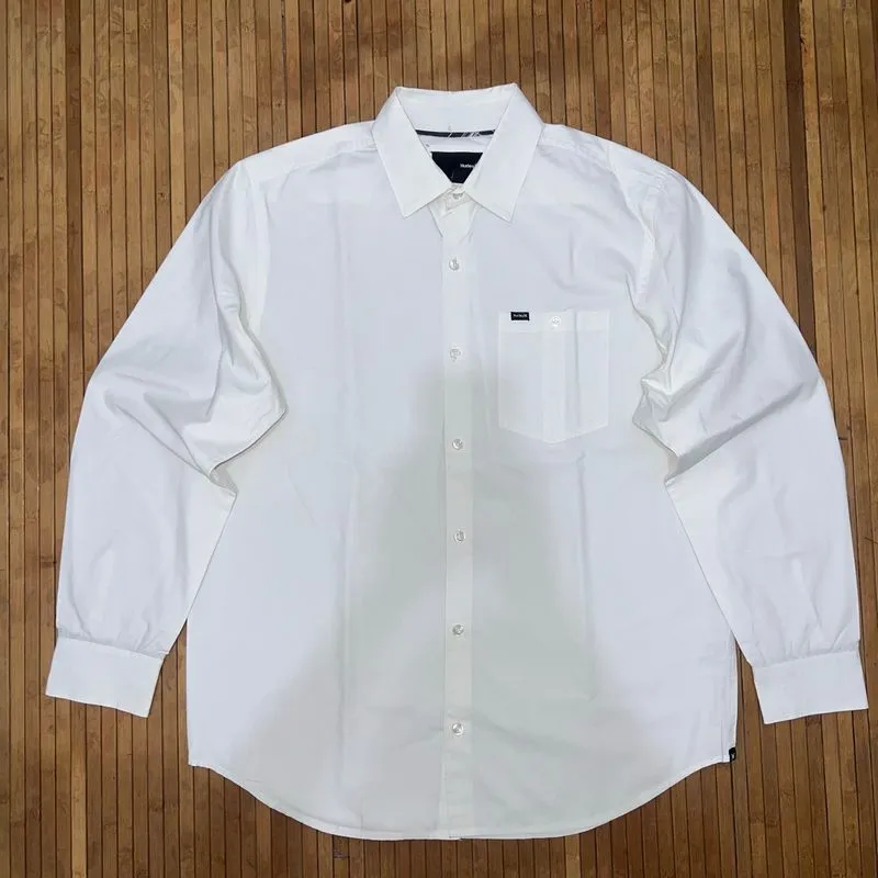 HURLEY SKATEBOARDING SURFING BASIC WHITE LONG SLEEVE SHIRT photo 1