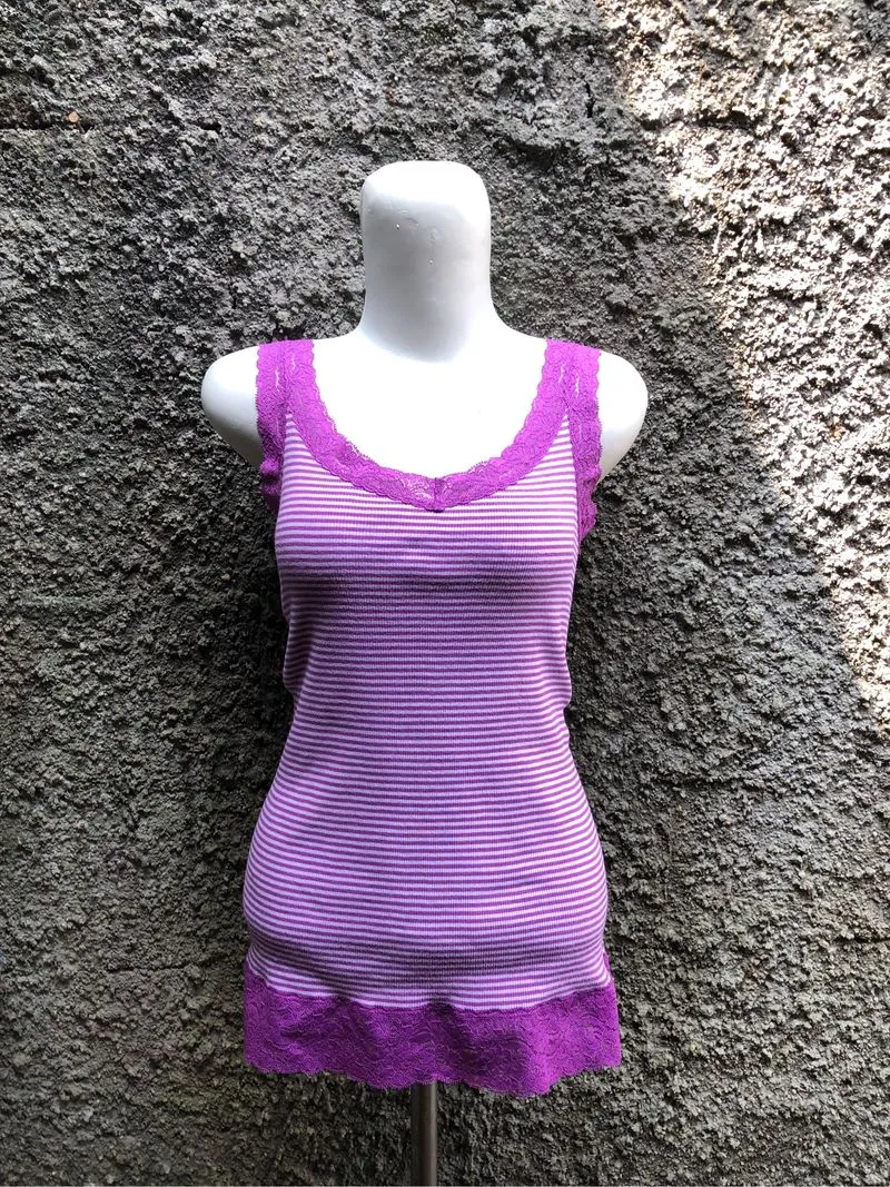 uniqlo purple striped lacey tank top photo 1