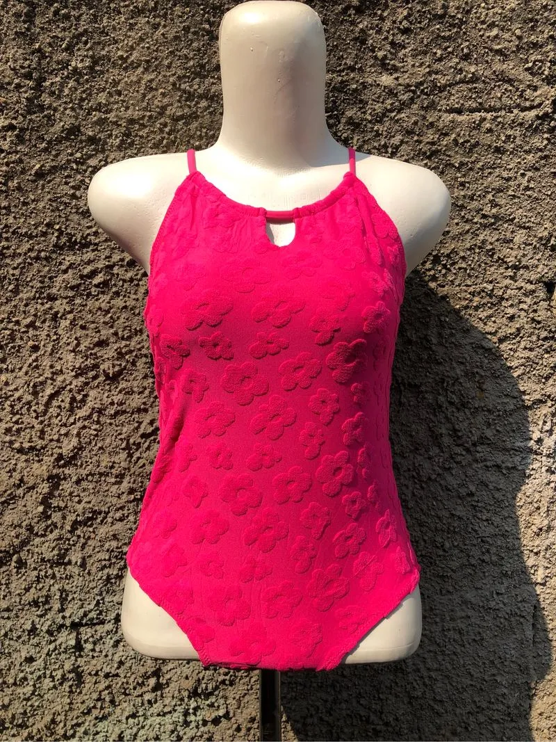 zara pink flower textured cross swimsuit photo 1