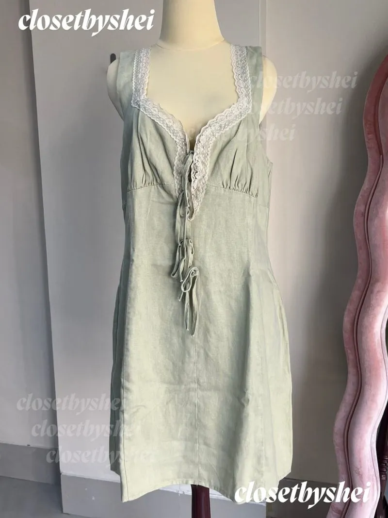 Reformation milk maid summer mini dress lace trim coquette photo 1
